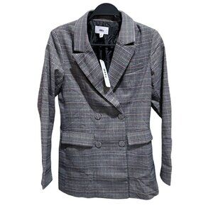 Olia Blazer Size S Black‎ Red Plaid Double Breasted Covered Button Suit Jacket